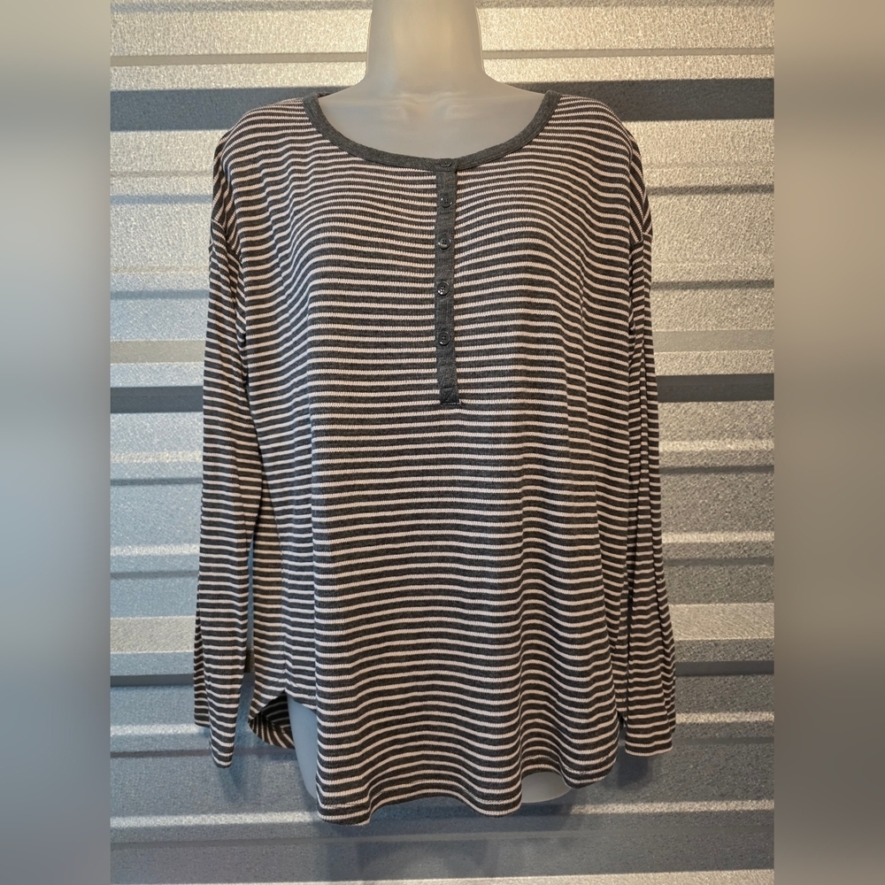 GAP Black and White Striped Henley Long Sleeve